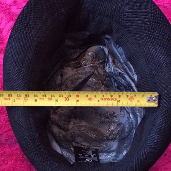 D&Y poly nylon fedora hat S/M black houndstooth cap short brim paisley interior - Picture 12 of 12